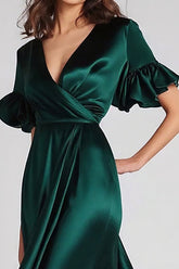 Dunkelgrünes A-Linie Langes Ballkleid mit V-Ausschnitt